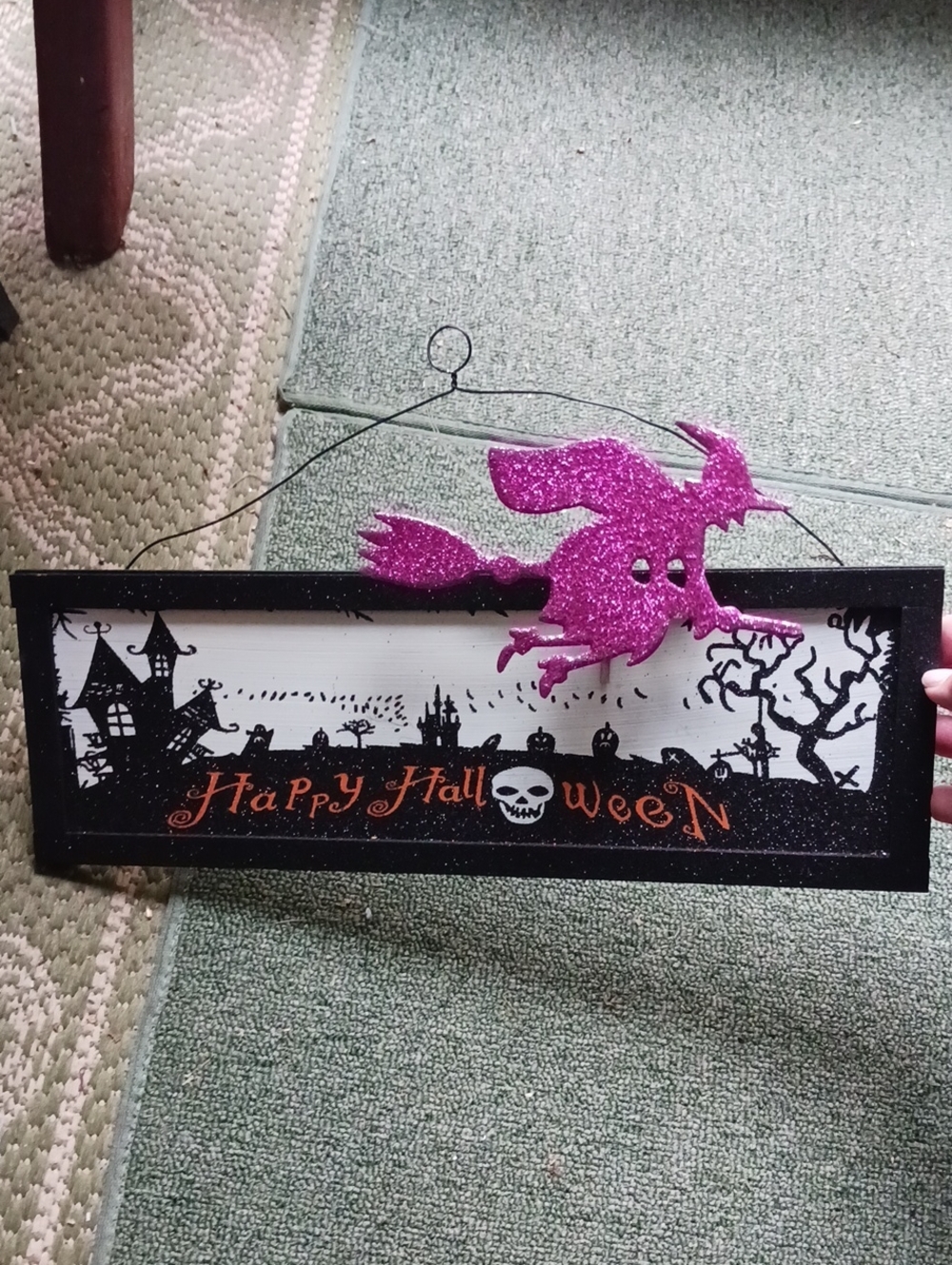 Halloween Spooky Wall Hanging Sign with Pink 3D Glitter Witch 🎃☠️👻🎃